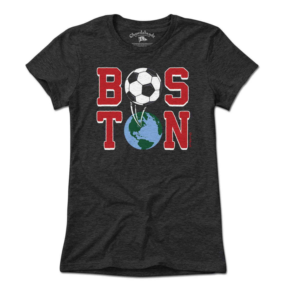 Ladies Boston Soccer Stacked t-shirt in charcoal — ladies new england soccer tee
