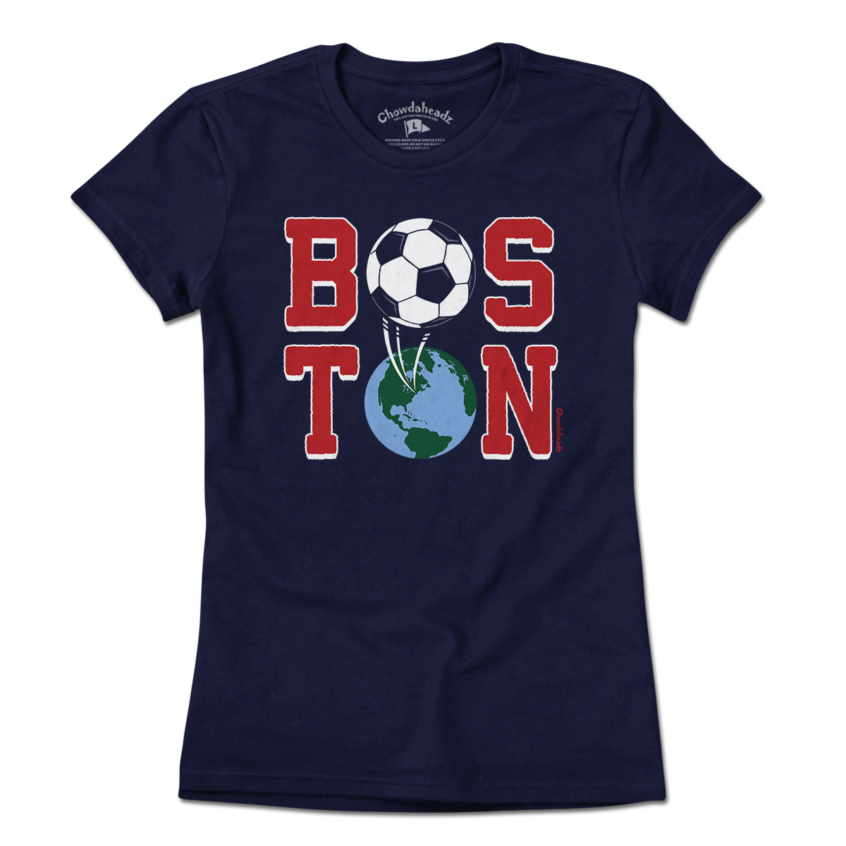 Ladies Boston Soccer Stacked t-shirt in navy — ladies boston soccer tee