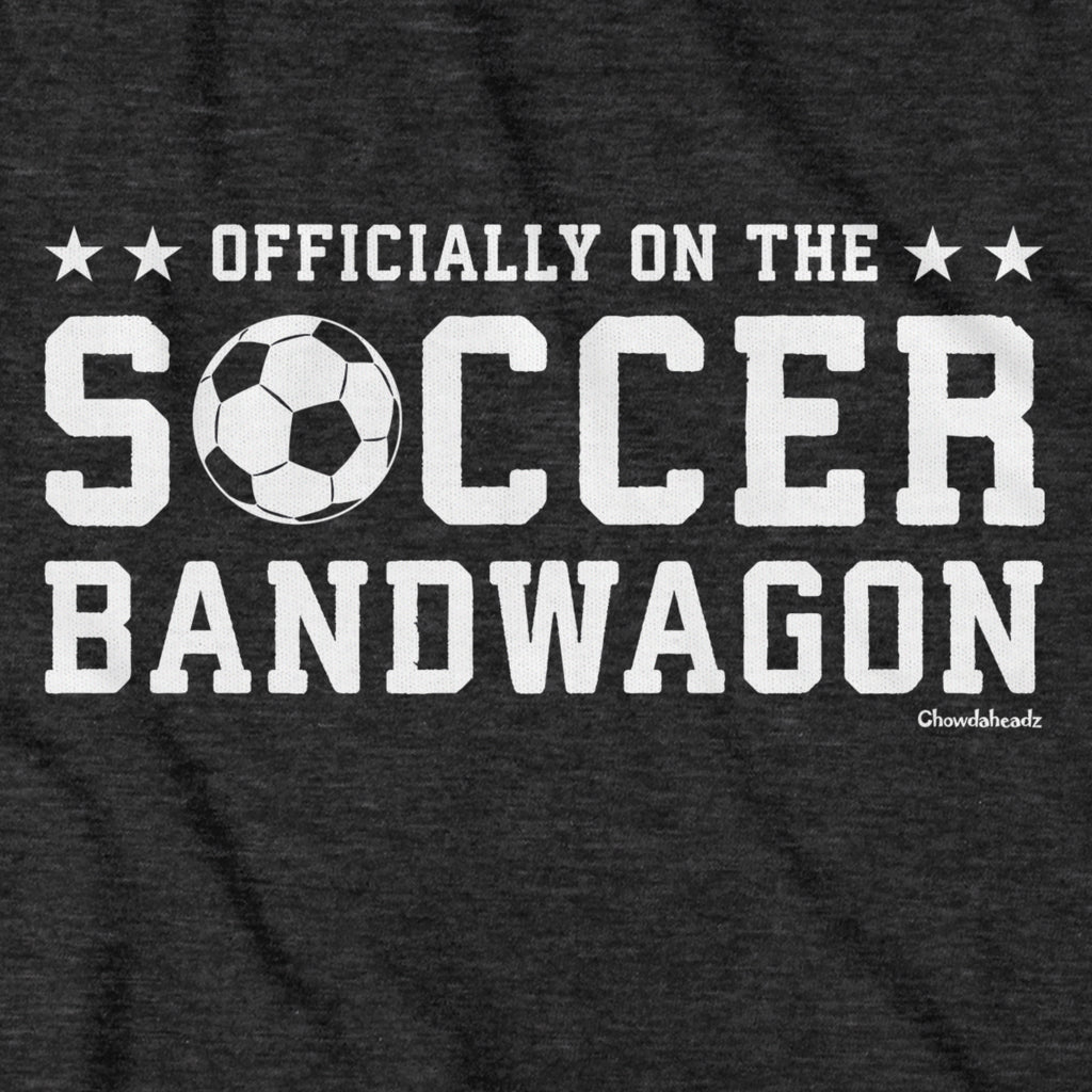 Close-up of Soccer Bandwagon hoodie graphic on charcoal — funny soccer fan hoodie