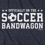 Close-up of Soccer Bandwagon hoodie graphic on heather blue — boston soccer hoodie
