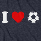 Close-up of I Heart Soccer graphic on heather blue — world cup 2026 soccer hoodie