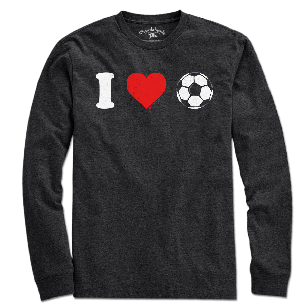 I Heart Soccer long sleeve in charcoal — boston soccer long sleeve