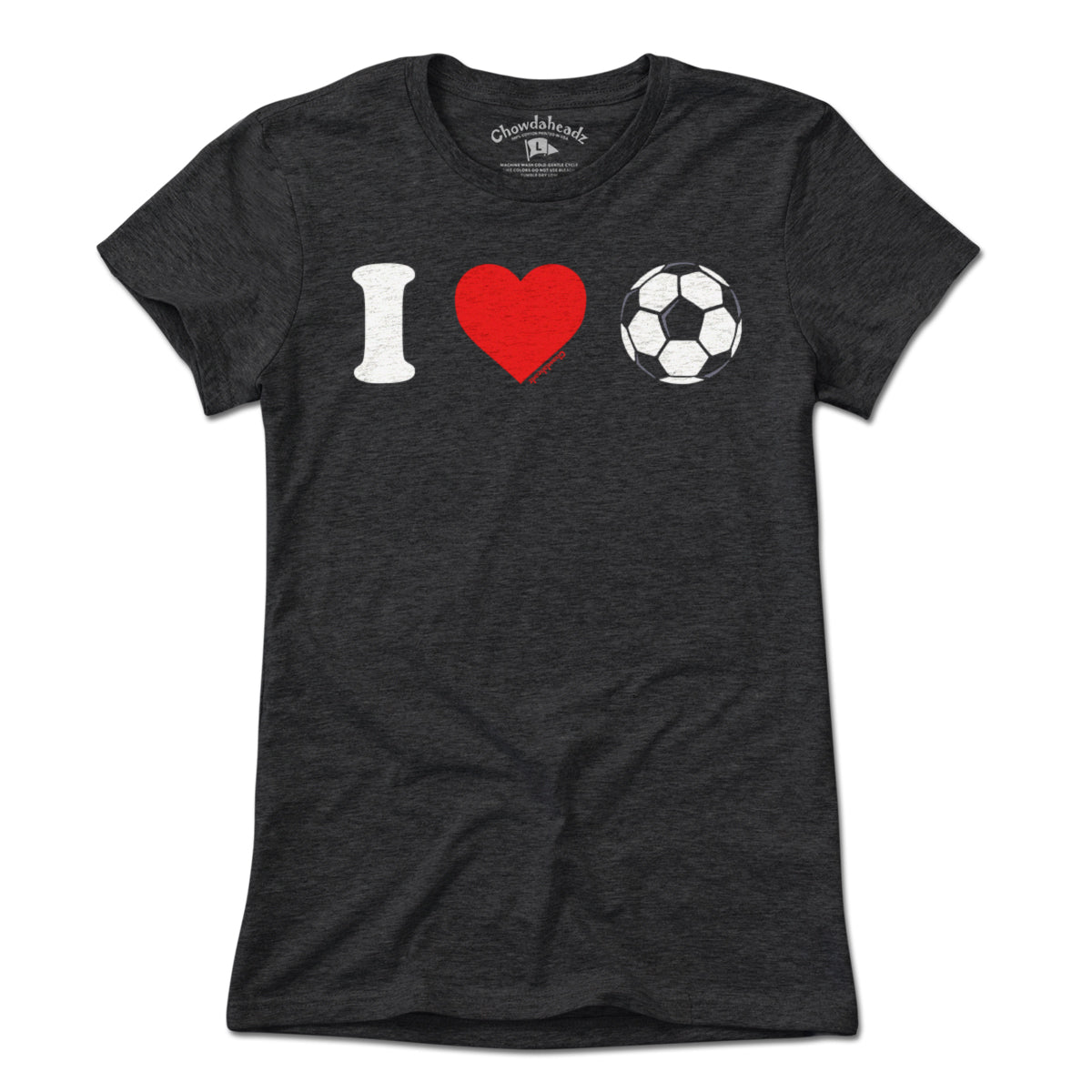 Ladies I Heart Soccer t-shirt in charcoal — ladies soccer fan tee