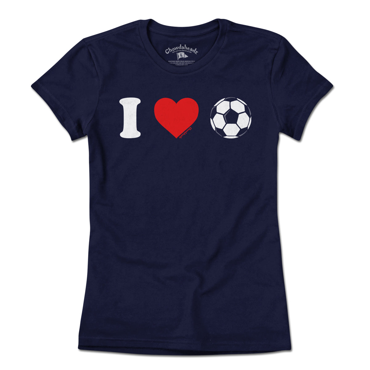 Ladies I Heart Soccer t-shirt in navy — ladies new england soccer tee
