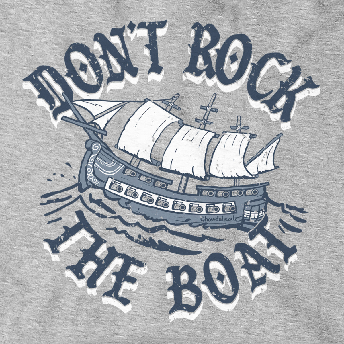 Close-up of Don't Rock The Boat hoodie design — nautical graphic detail