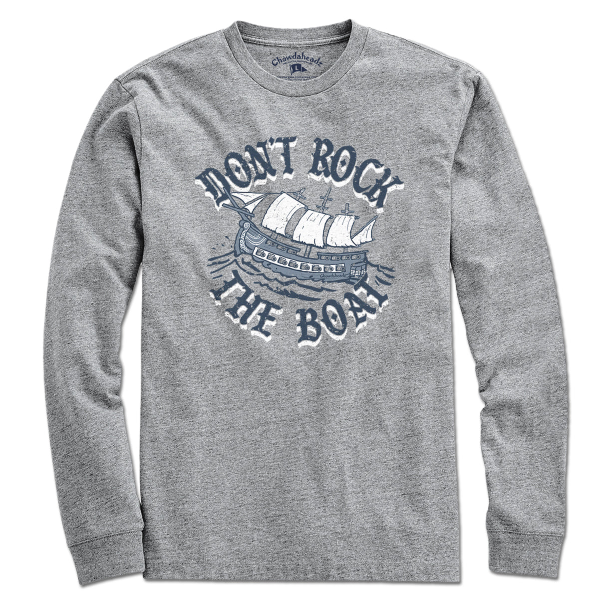 Don't Rock The Boat long sleeve t-shirt in gray — coastal long sleeve