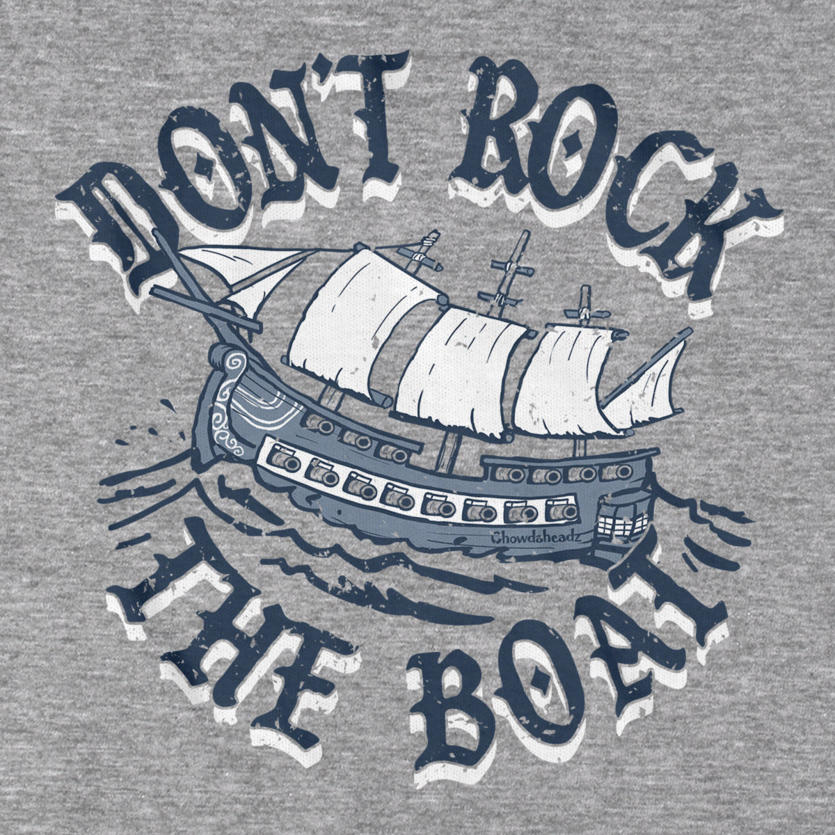 Close-up of Don't Rock The Boat t-shirt design — nautical graphic detail