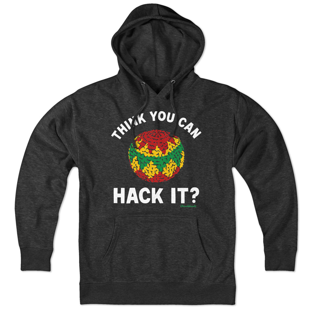 Think You Can Hack It? Hacky Sack hoodie in charcoal — retro hacky sack hoodie