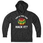 Think You Can Hack It? Hacky Sack hoodie in charcoal — retro hacky sack hoodie