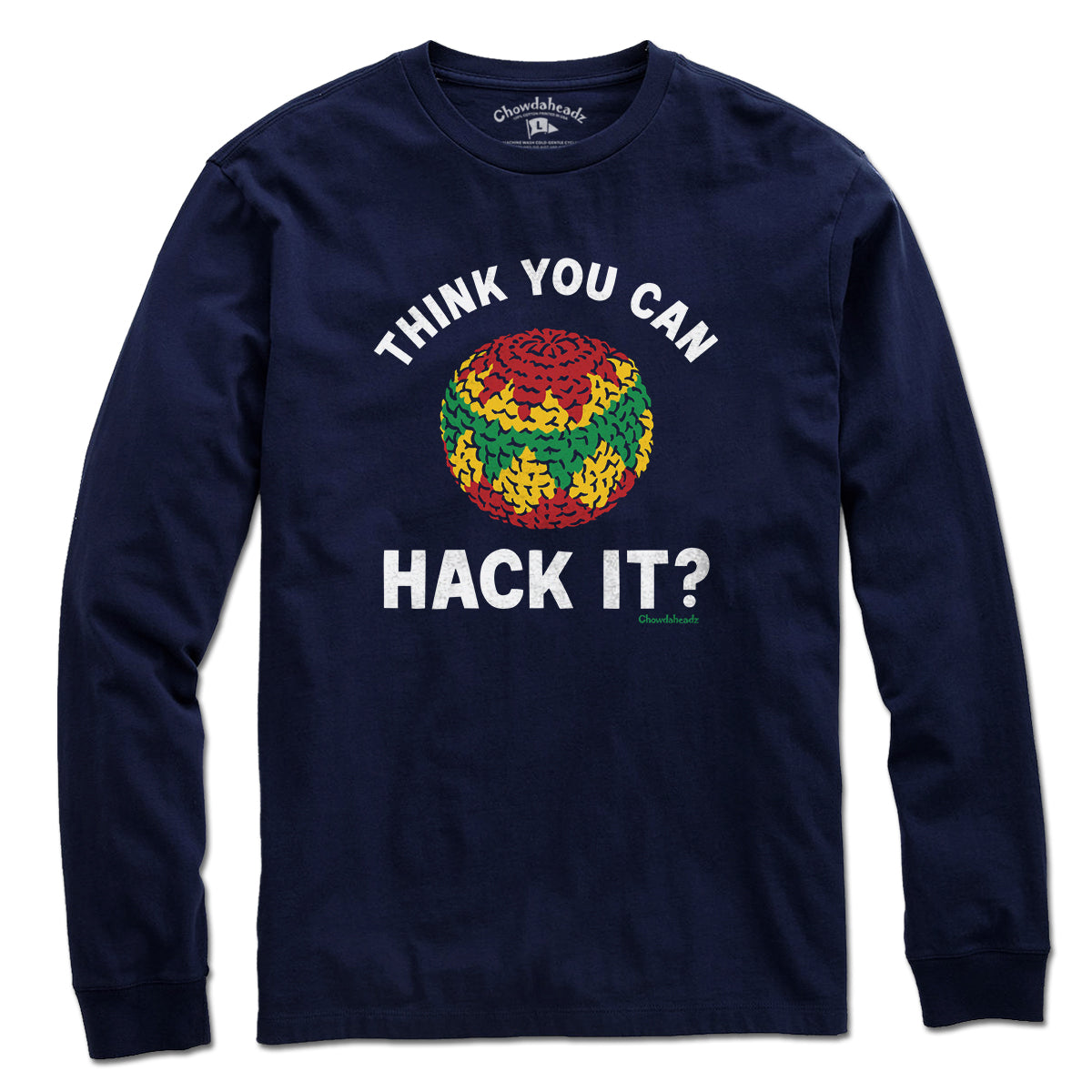 Think You Can Hack It? long sleeve t-shirt in navy — hacky sack long sleeve
