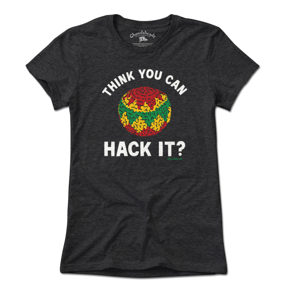 Think You Can Hack It? ladies t-shirt in charcoal — women's hacky sack tee
