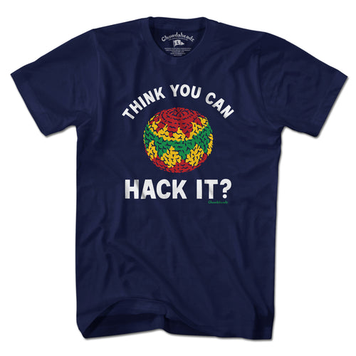 Think You Can Hack It? Hacky Sack t-shirt in navy — retro hacky sack tee