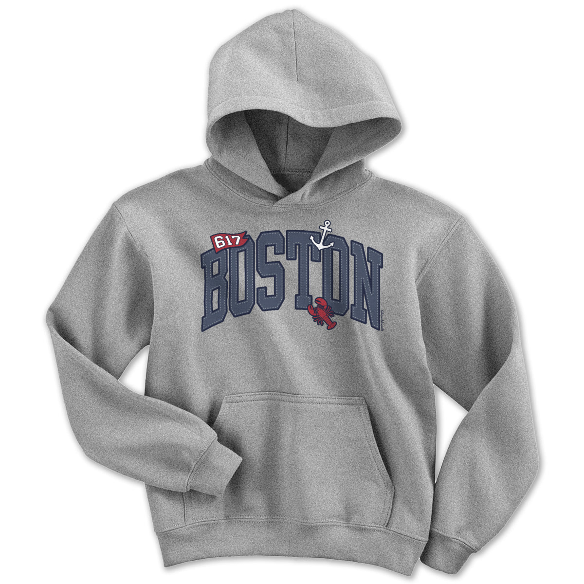 Youth Hoodie in Gray with Boston Arch Nauti Icons harbor design