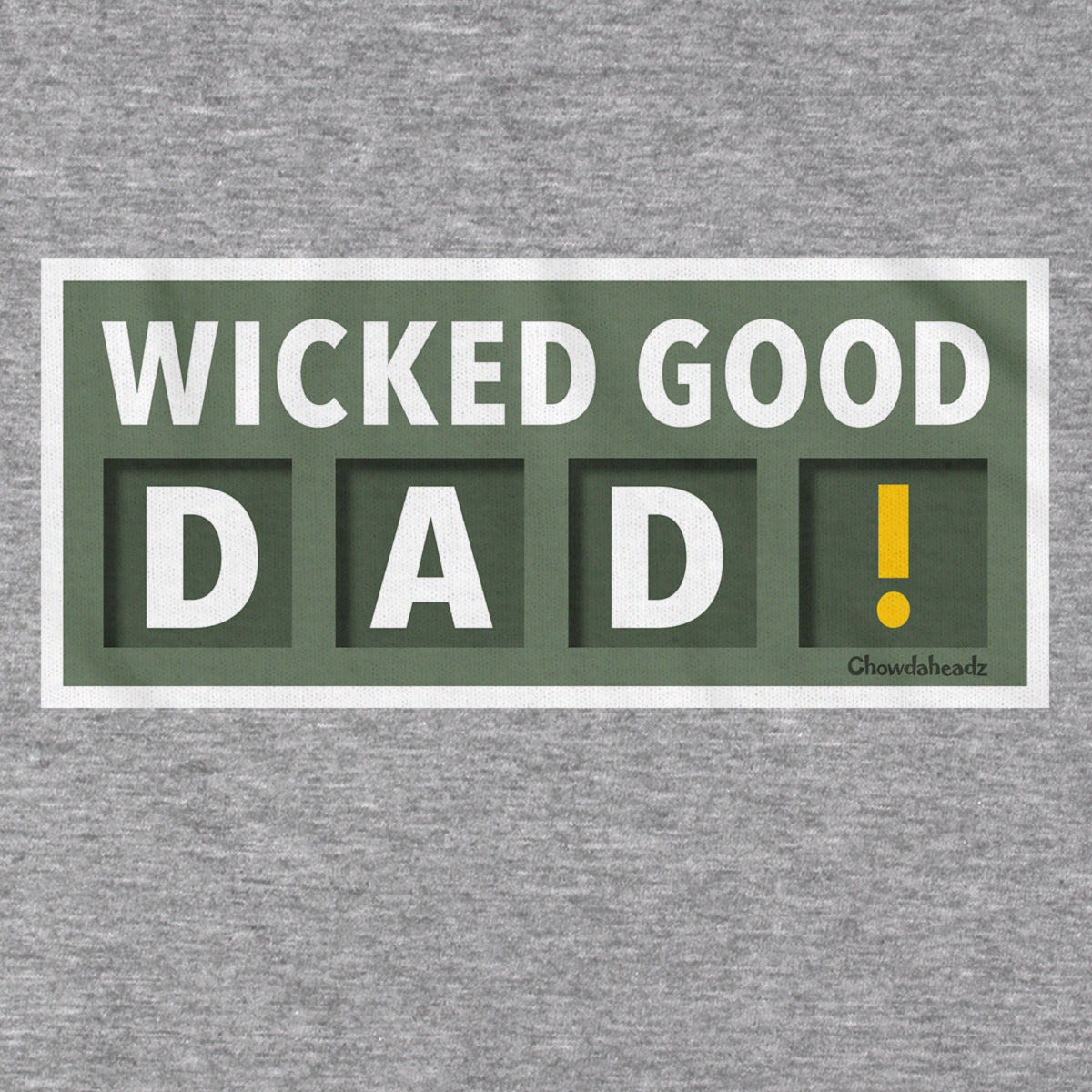 Close-up of Wicked Good Dad Scoreboard t-shirt in gray — scoreboard graphic detail