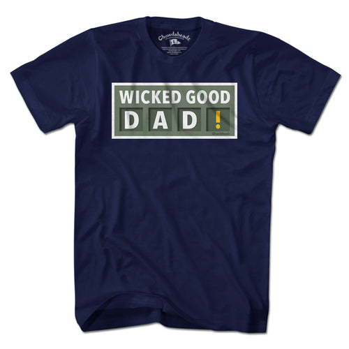 Wicked Good Dad Scoreboard t-shirt in navy — Boston baseball dad tee