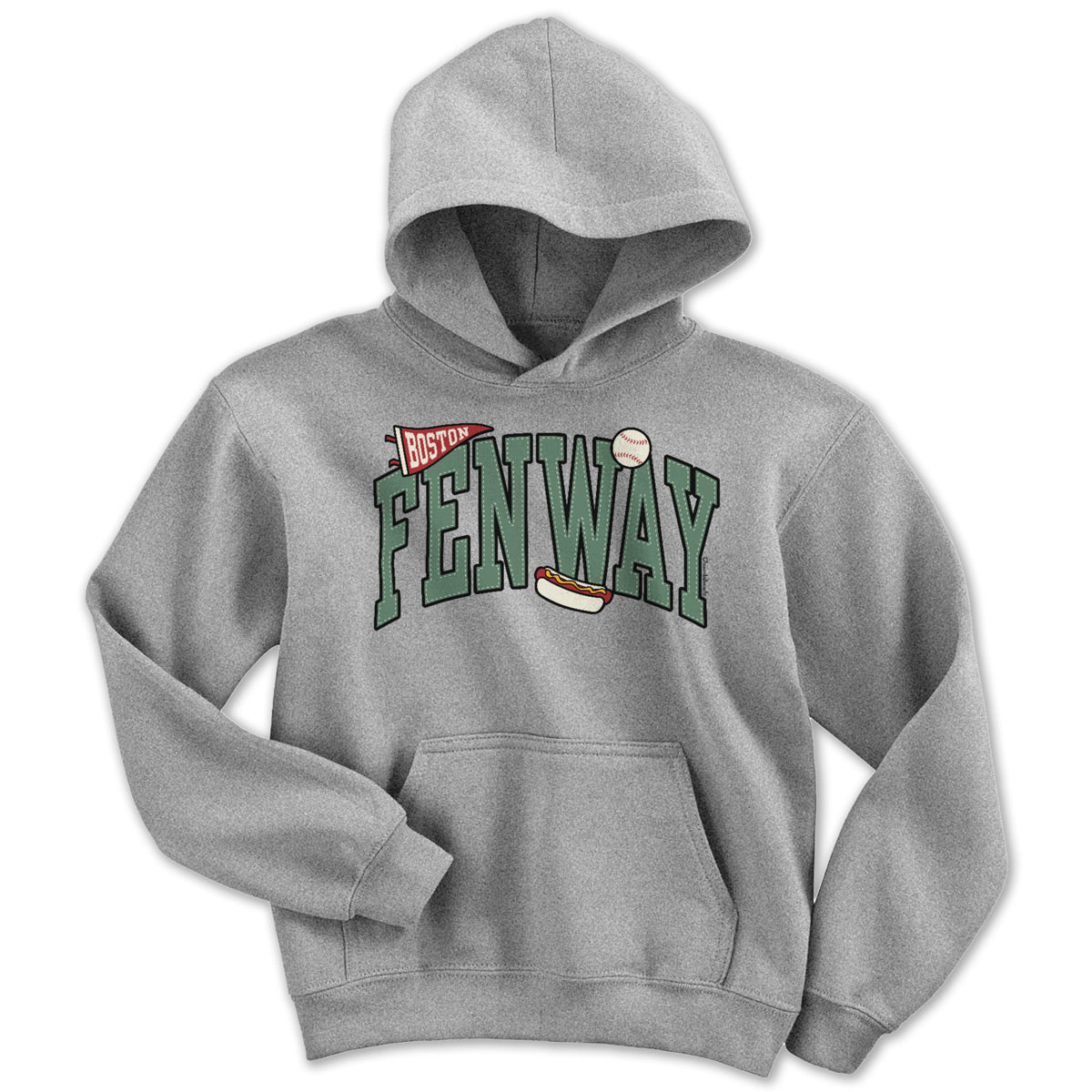 Youth Hoodie in Gray with Fenway Arch Baseball Icons design