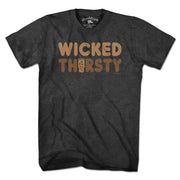 Wicked Thirsty Iced Coffee T-Shirt — men's tee flat lay in Charcoal