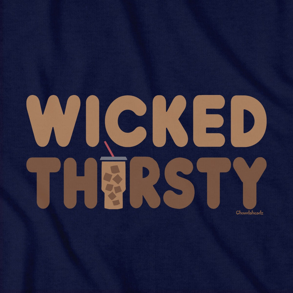 Wicked Thirsty Iced Coffee T-Shirt — graphic detail in Navy