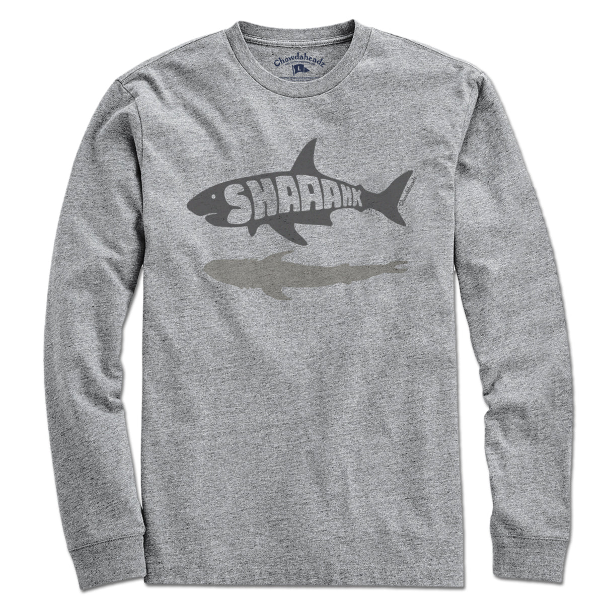 Ladies Tee in Gray with Shaaahk Boston coastal shark graphic