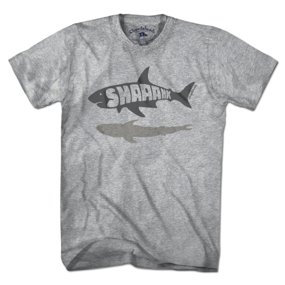 Men's Tee in Gray with Shaaahk Boston coastal shark graphic