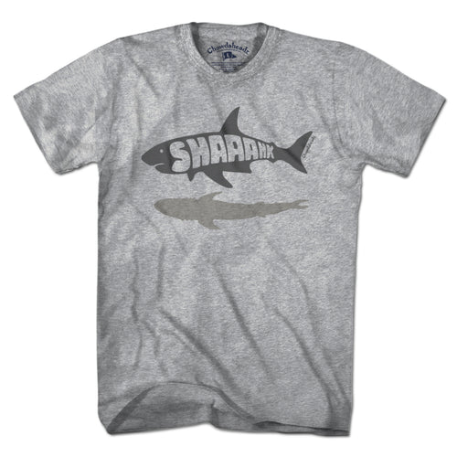 Men's Tee in Gray with Shaaahk Boston coastal shark graphic