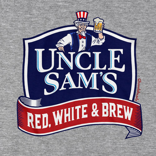 Uncle Sam's Red White & Brew hoodie graphic detail in Gray