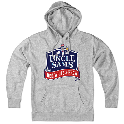 Hoodie in Gray with Uncle Sam's Red White & Brew patriotic craft beer graphic
