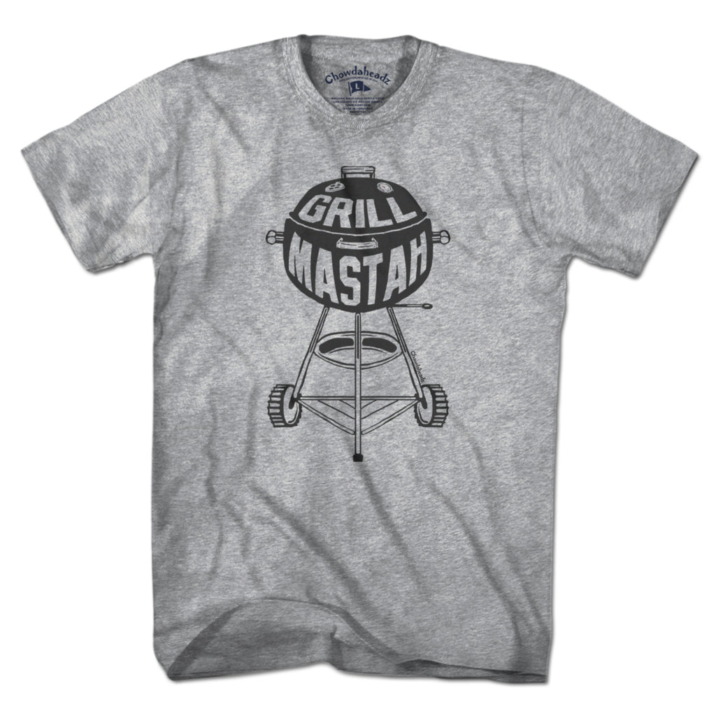 Men's Tee in Gray with Charcoal Grill Mastah Boston BBQ graphic