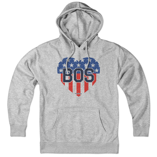 Hoodie in Gray with BOS Heart Stars & Stripes Boston patriotic graphic