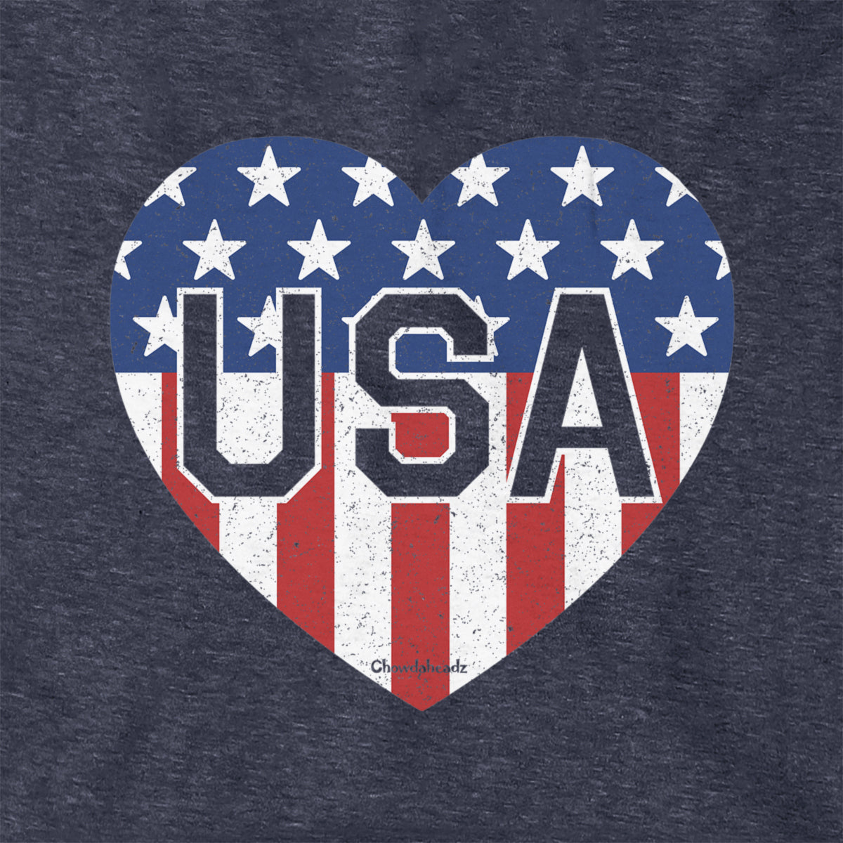 USA Heart hoodie graphic detail in Heather Blue
