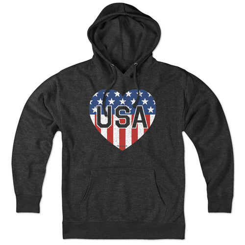Hoodie in Charcoal with USA Heart stars and stripes graphic