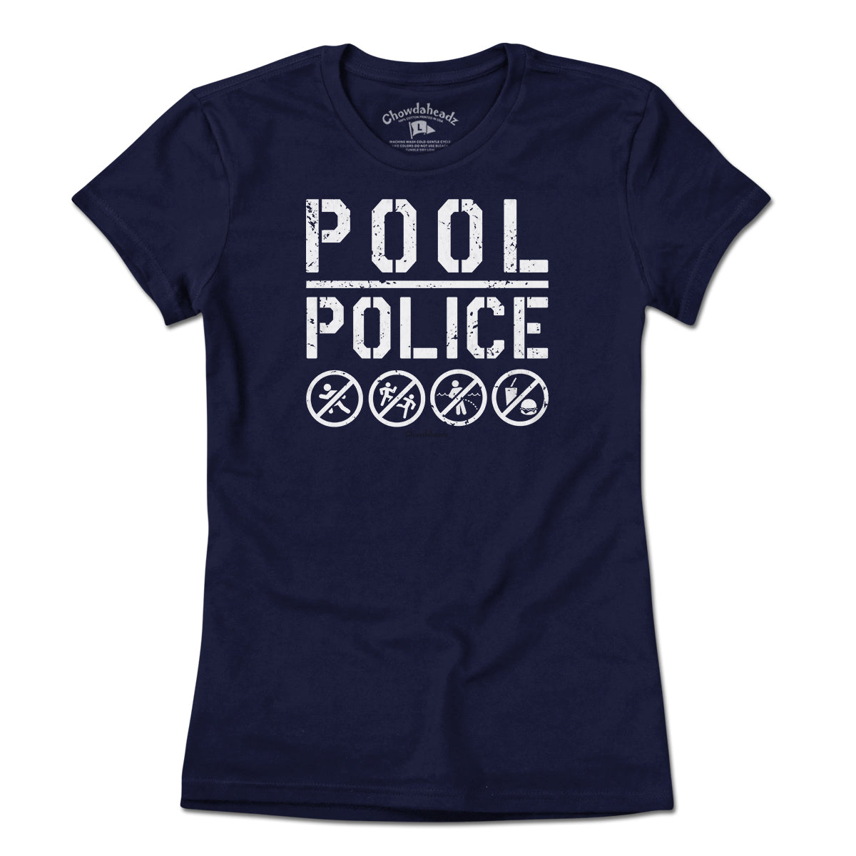 Pool Police badge graphic detail in Navy