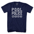 Men's Tee in Navy with Pool Police parody badge graphic