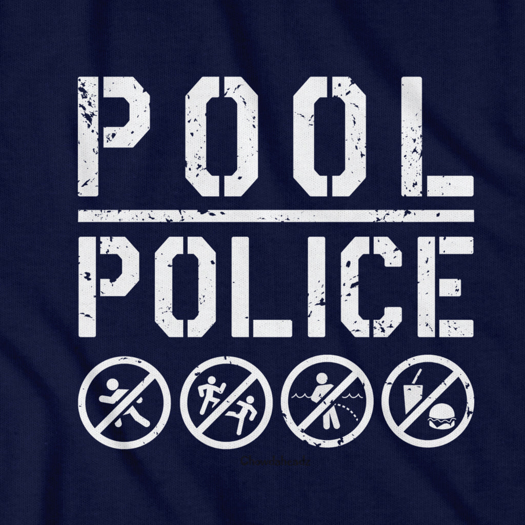 Long Sleeve in Navy with Pool Police parody badge graphic
