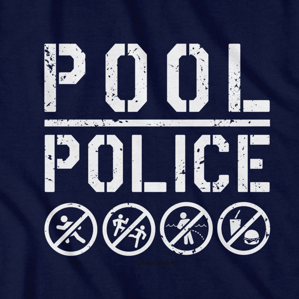 Long Sleeve in Navy with Pool Police parody badge graphic