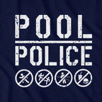 Long Sleeve in Navy with Pool Police parody badge graphic