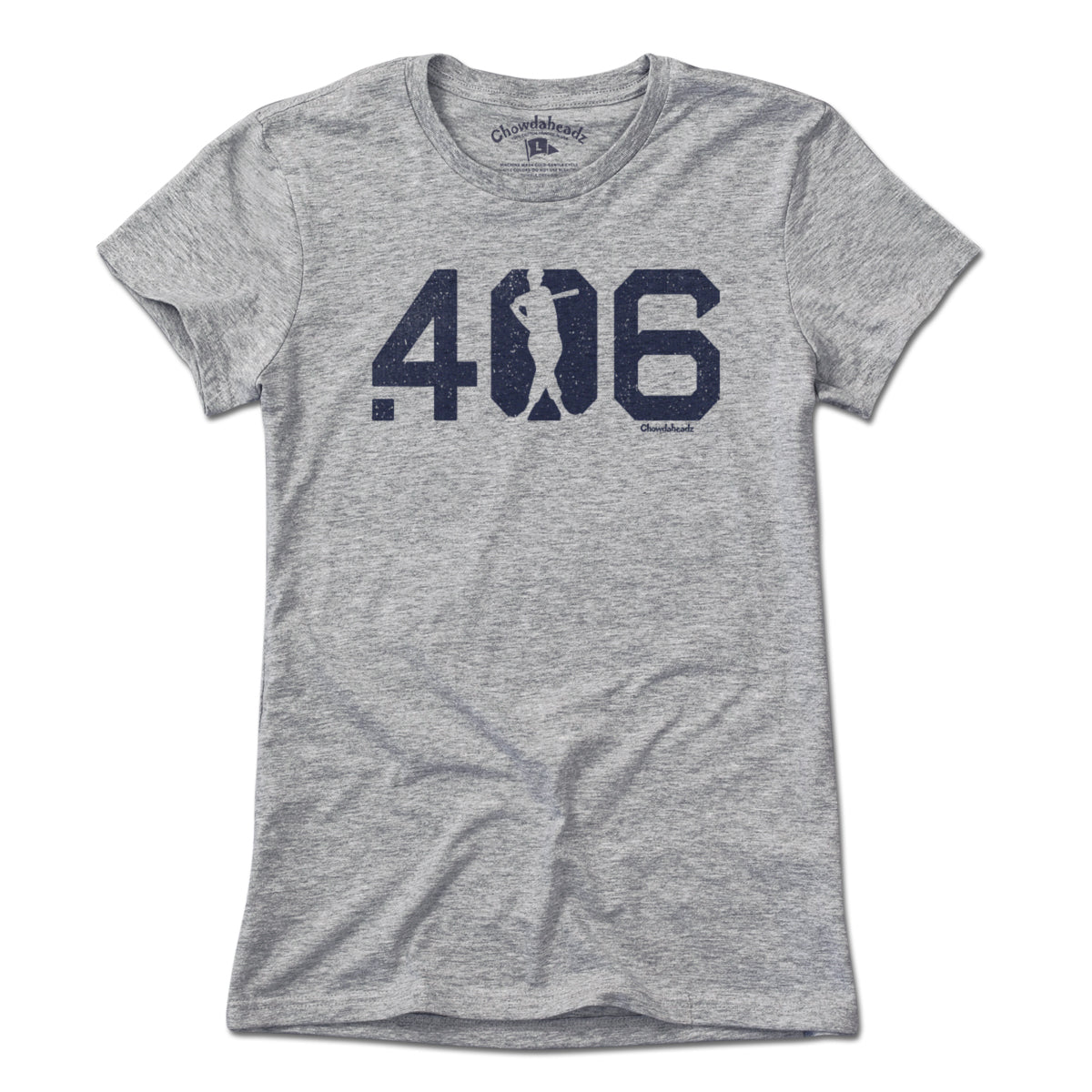 .406 Hitter T-Shirt — ladies tee flat lay in Gray