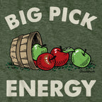 Big Pick Energy apple picking hoodie graphic detail in Military Green