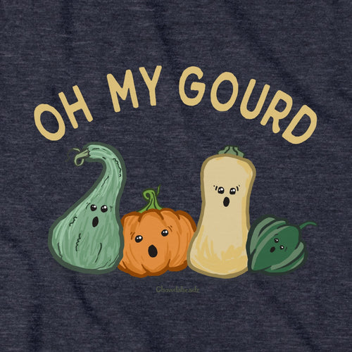Long Sleeve in Heather Blue with Oh My Gourd fall pumpkin graphic