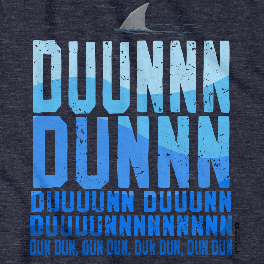 Shark Theme tee graphic detail in Heather Blue