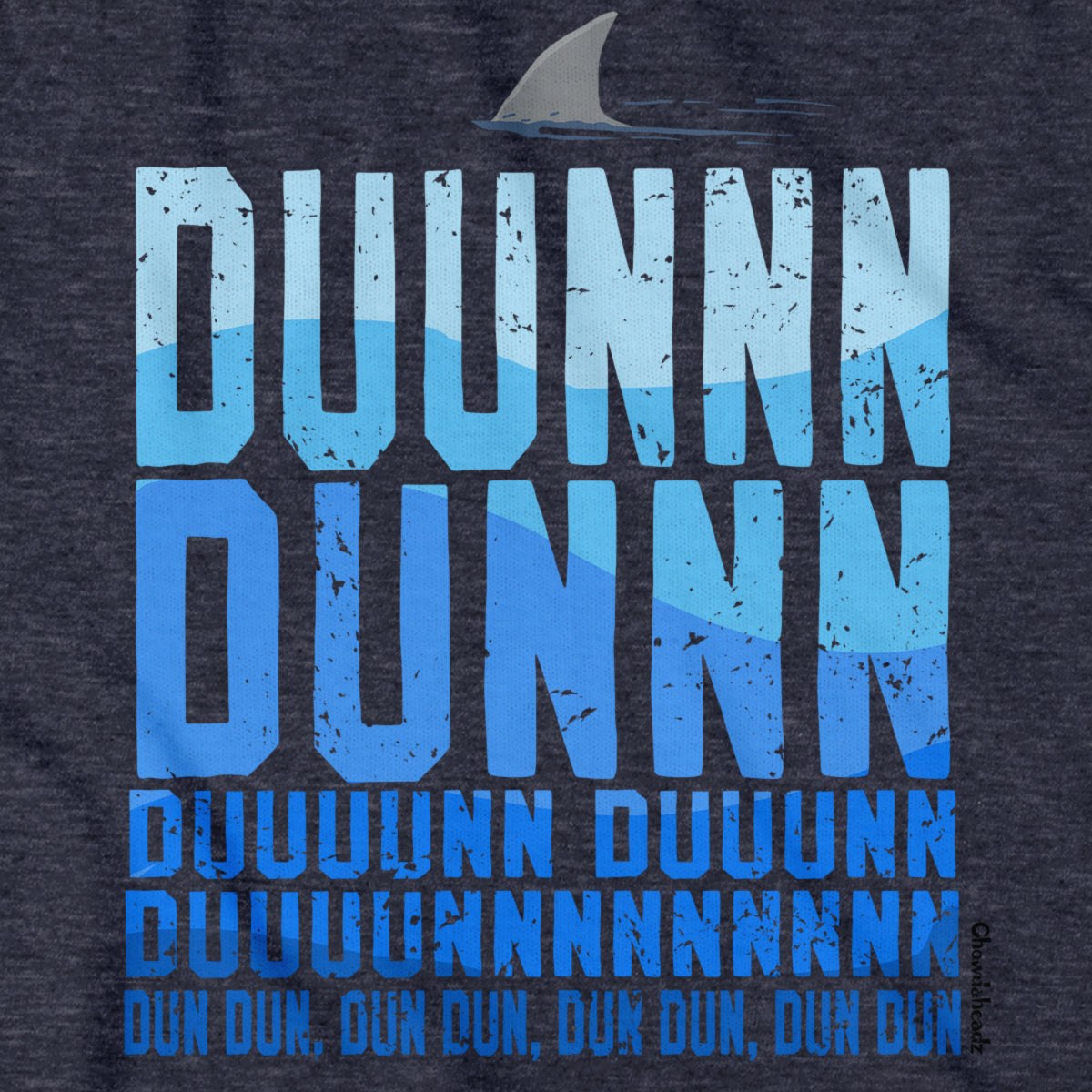 Shark Theme tee graphic detail in Heather Blue