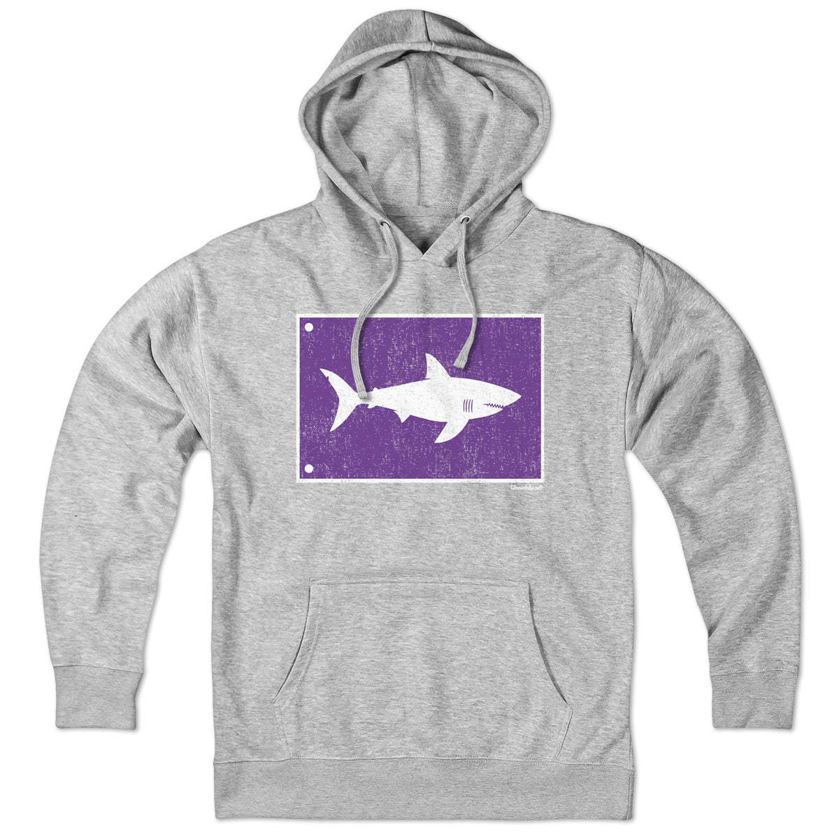 Hoodie in Gray with Shark Warning Flag Cape Cod graphic