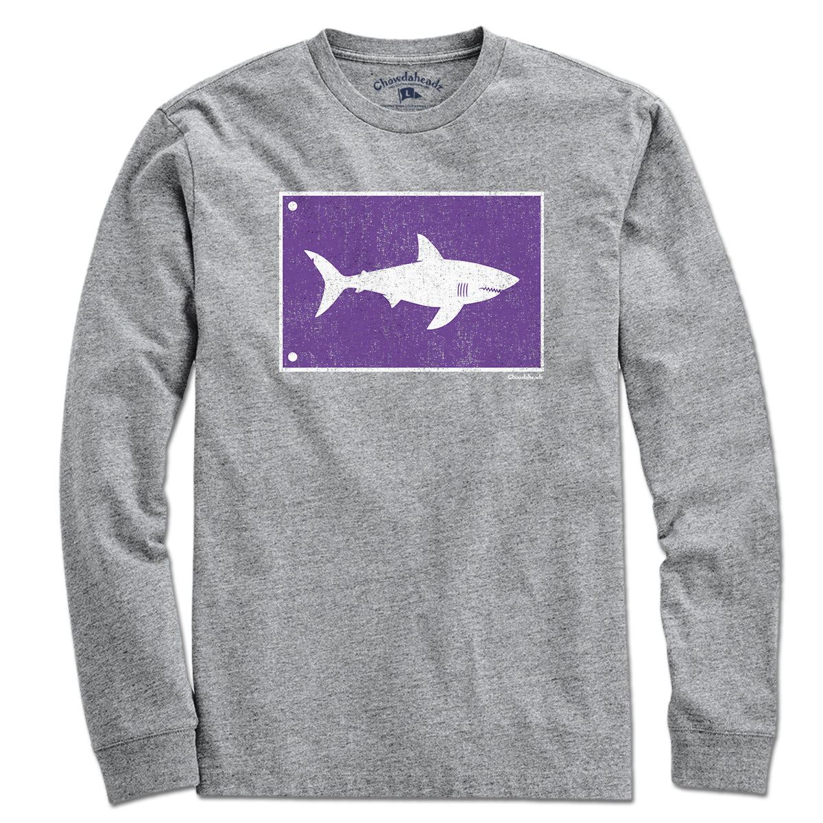 Ladies Tee in Gray with Shark Warning Flag Cape Cod graphic