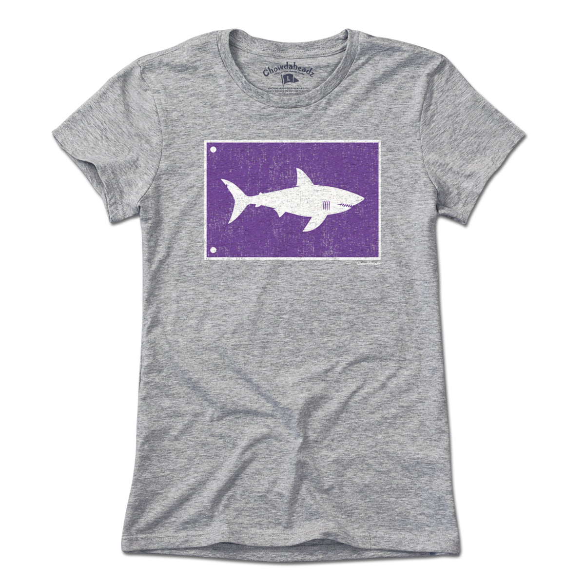 Shark Warning Flag tee graphic detail in Gray