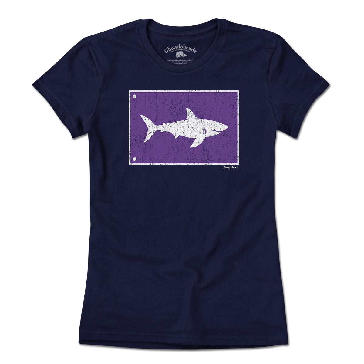 Shark Warning Flag tee flat lay