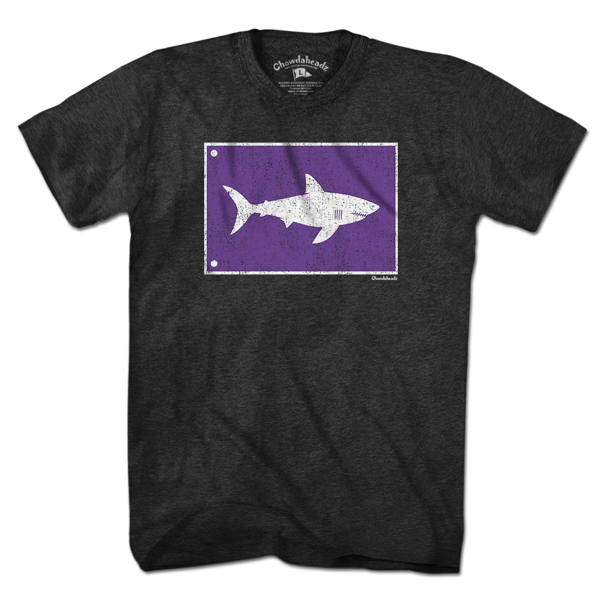 Shark Warning Flag tee close-up view