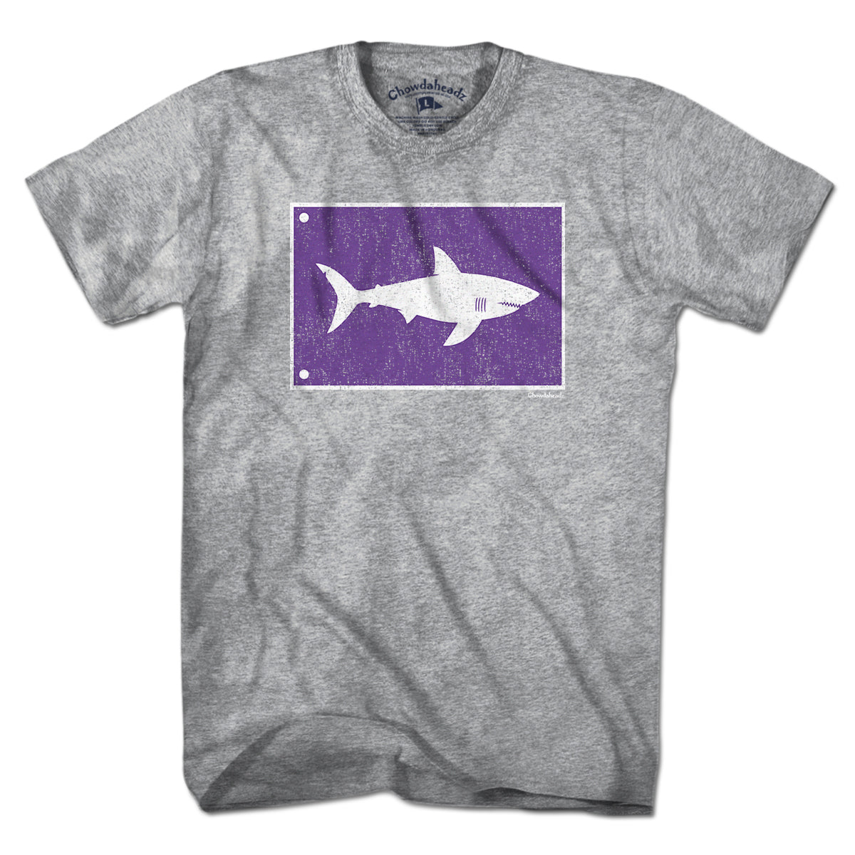 Men's Tee in Gray with Shark Warning Flag Cape Cod graphic