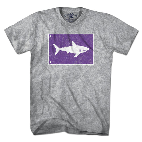 Men's Tee in Gray with Shark Warning Flag Cape Cod graphic