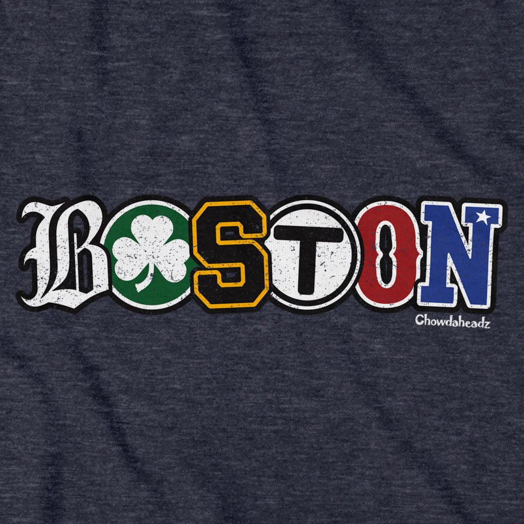 Boston Townie Pride T-Shirt — graphic detail in Heather Blue
