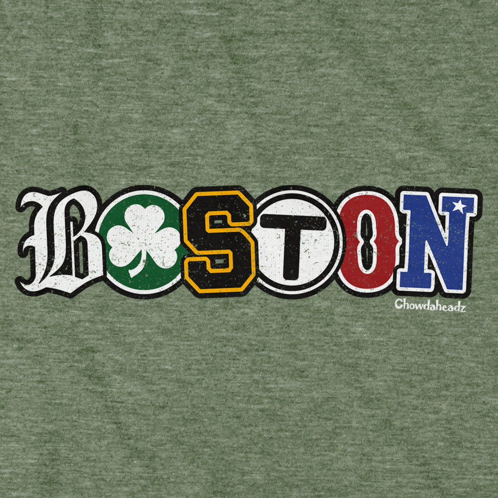 Boston Townie Pride T-Shirt — graphic detail in Military Green